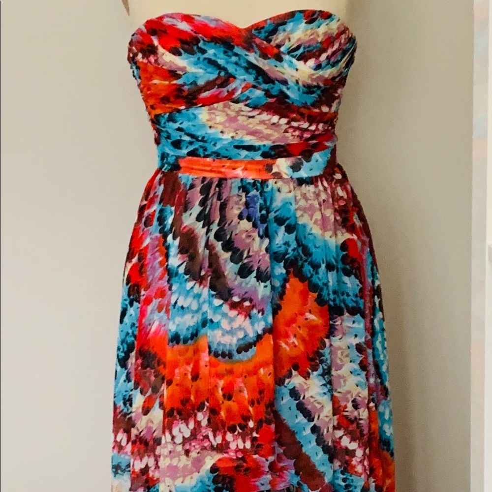Aidan Mattox feather print highlow strapless dress - Picture 3 of 8